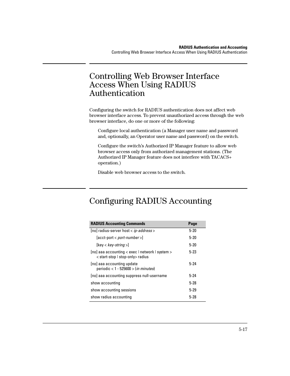Configuring radius accounting, Configuring radius accounting -17 | HP 2800 User Manual | Page 117 / 300