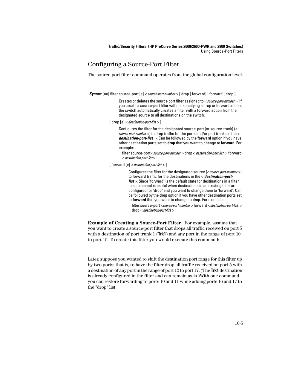 Configuring a source-port filter, Example of creating a source-port filter, Configuring a source-port filter -5 | HP 2800 User Manual | Page 273 / 300
