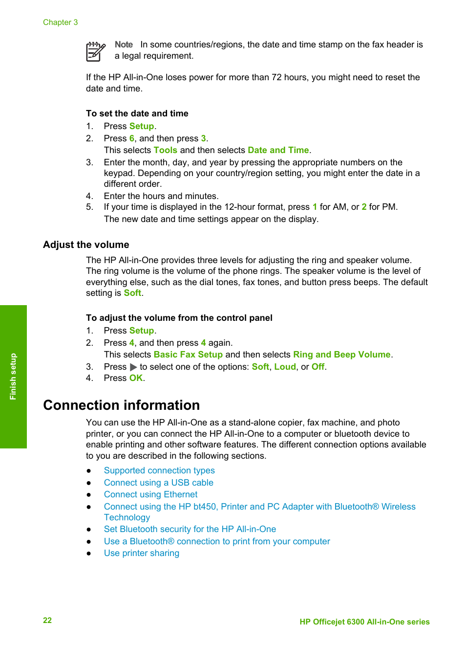Adjust the volume, Connection information | HP 6300 User Manual | Page 25 / 167