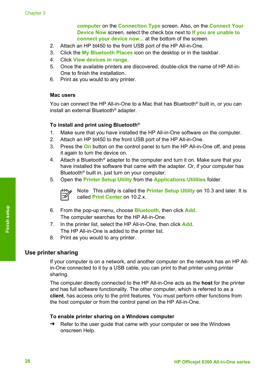 Mac users, Use printer sharing, Instructions in | Printer sharing | HP 6300 User Manual | Page 31 / 167