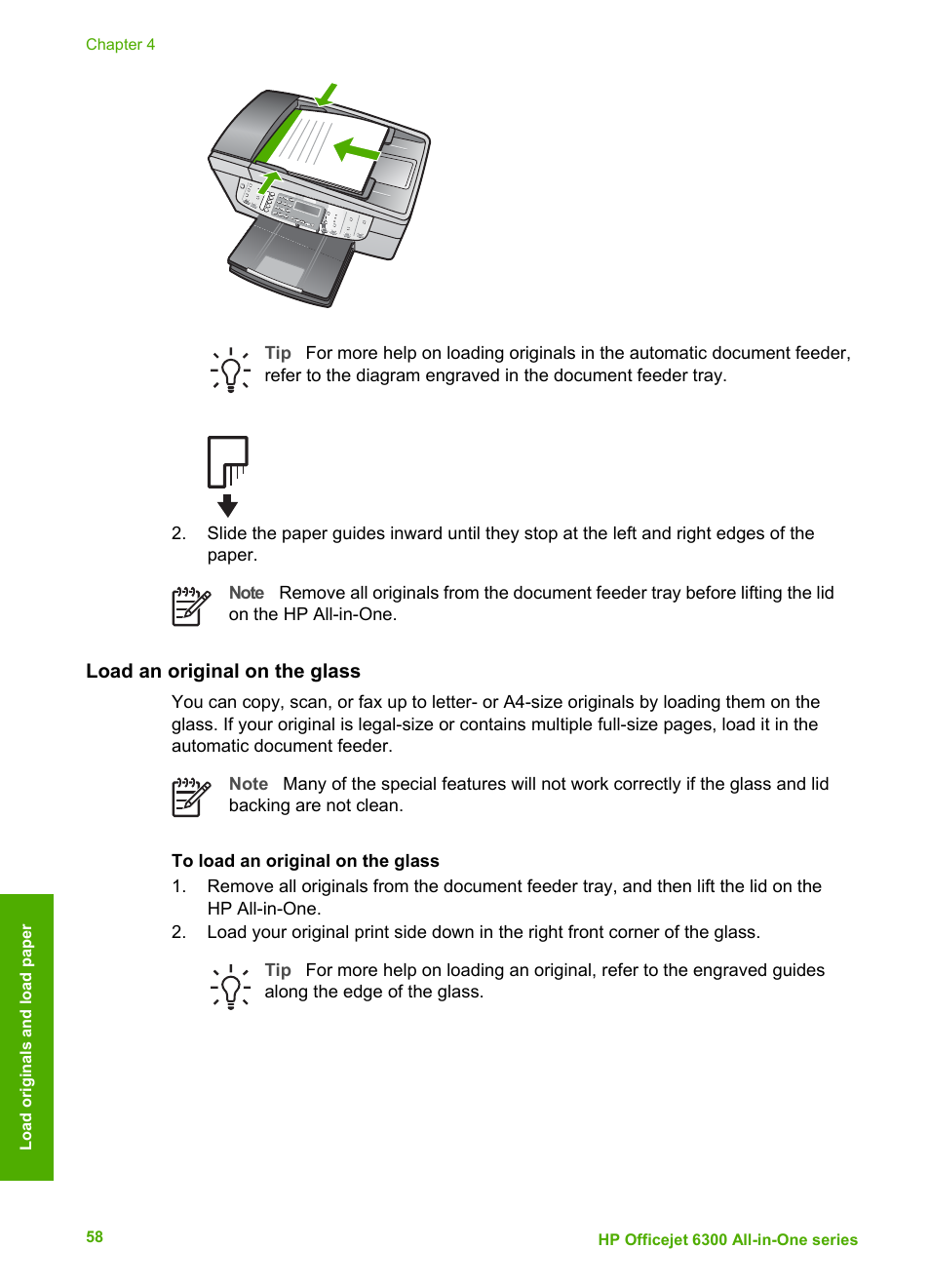 Load an original on the glass | HP 6300 User Manual | Page 61 / 167