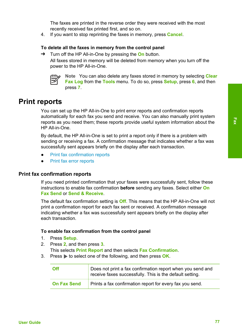 Print reports, Print fax confirmation reports | HP 6300 User Manual | Page 80 / 167