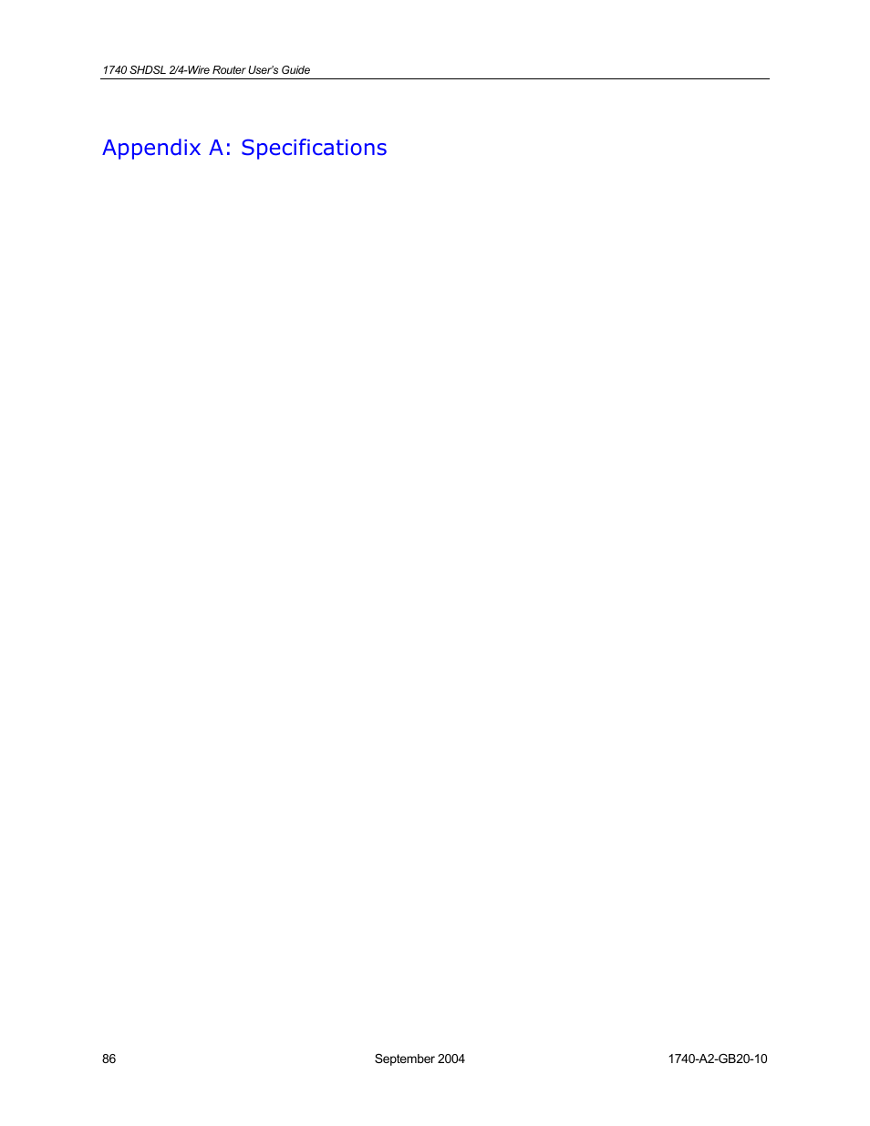 Appendix a: specifications | HP 1740 SHDSL User Manual | Page 86 / 87