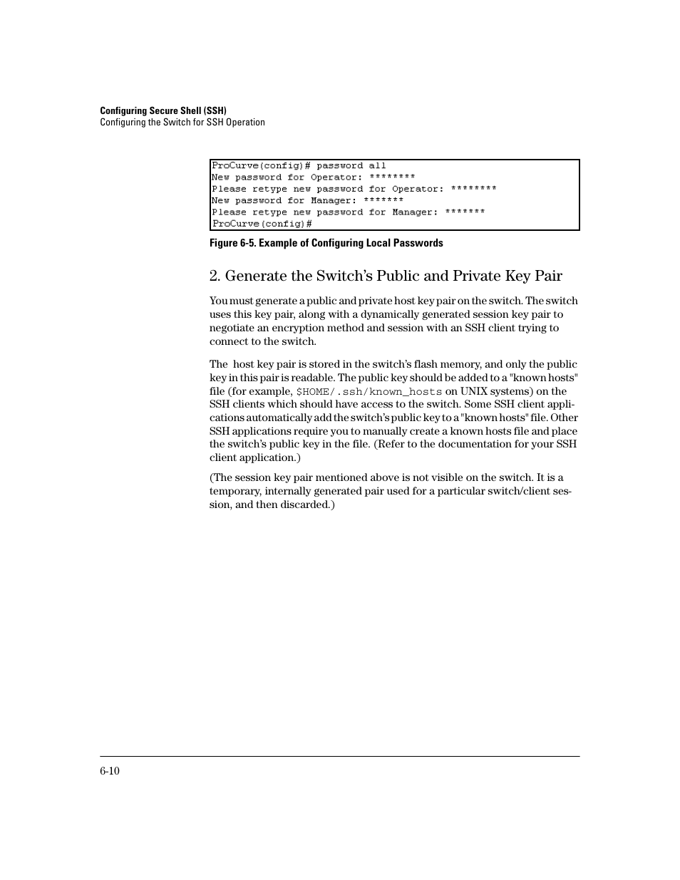 Generate the switch’s public and private key pair, Ge 6-10) | HP 2600 Series User Manual | Page 142 / 306