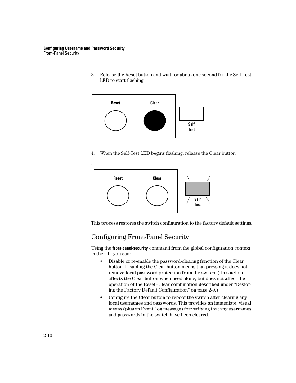 Configuring front-panel security, Configuring front-panel security -10 | HP 2600 Series User Manual | Page 36 / 306