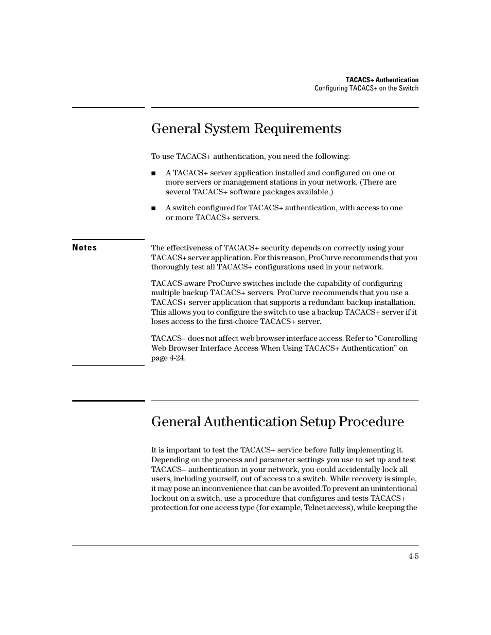 General system requirements, General authentication setup procedure, General system requirements -5 | General authentication setup procedure -5 | HP 2600 Series User Manual | Page 79 / 306