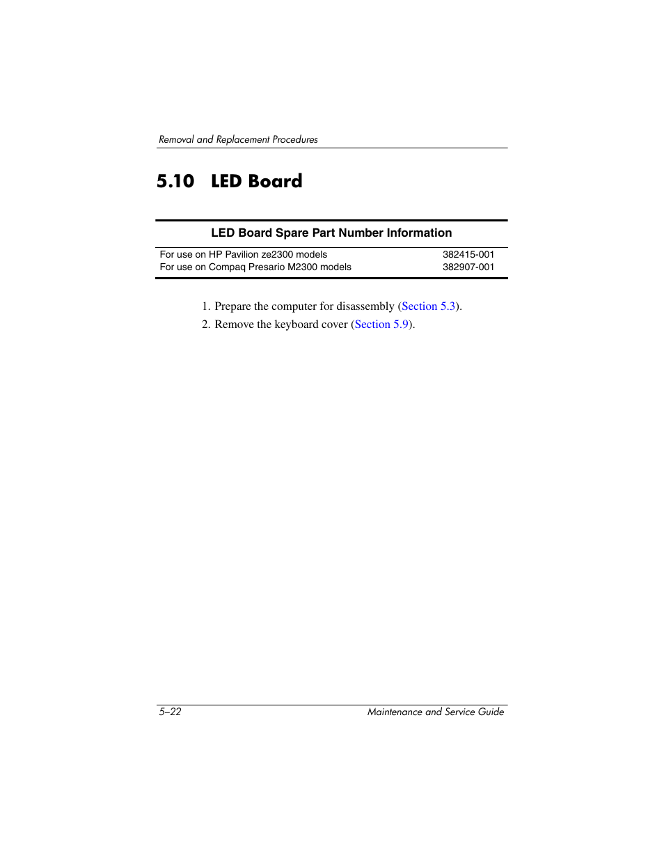 10 led board, 10 led board –22, Led board | HP ze2300 User Manual | Page 122 / 239