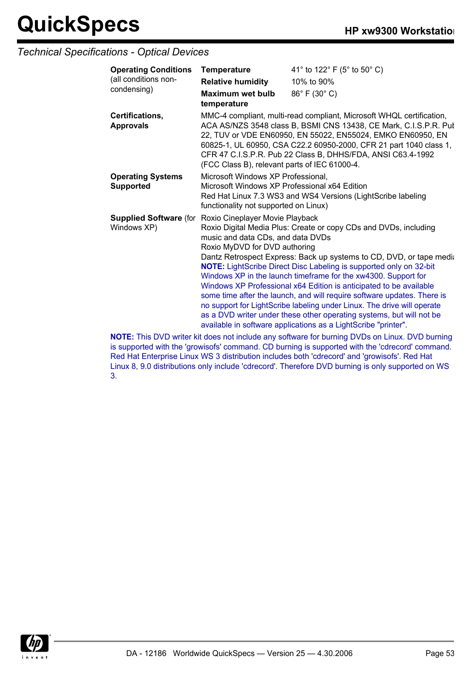 Quickspecs | HP XW9300 User Manual | Page 53 / 75