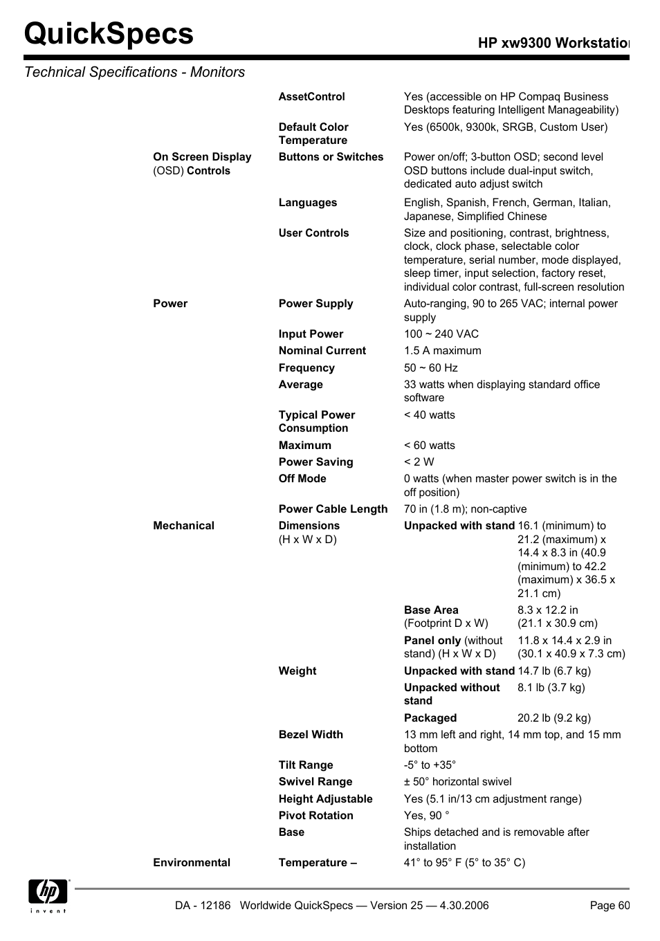 Quickspecs | HP XW9300 User Manual | Page 60 / 75