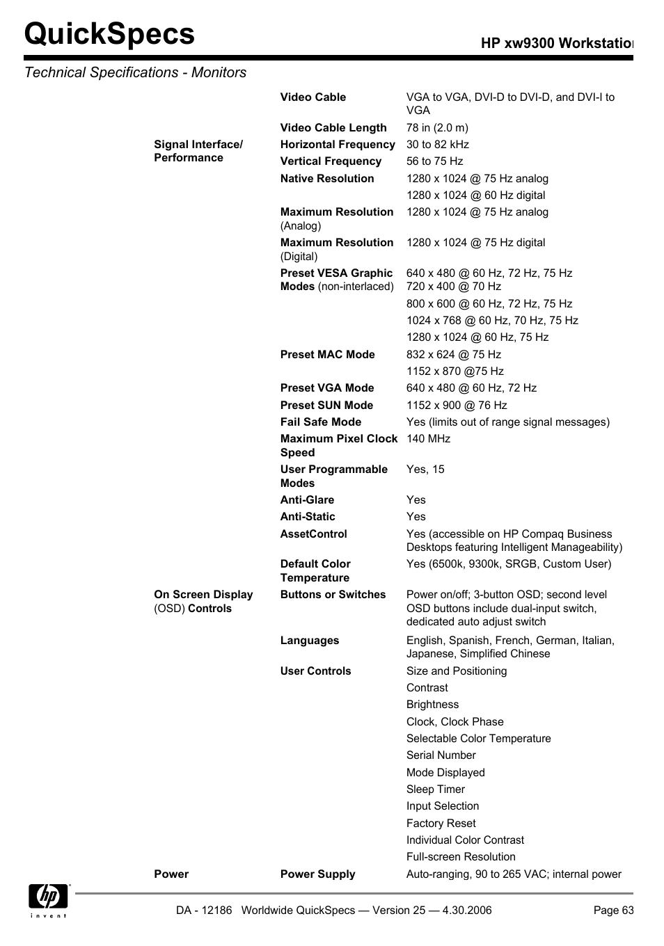 Quickspecs | HP XW9300 User Manual | Page 63 / 75