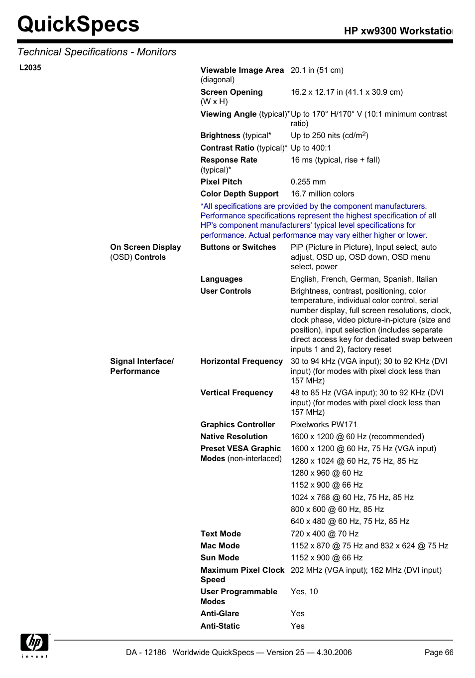 Quickspecs | HP XW9300 User Manual | Page 66 / 75