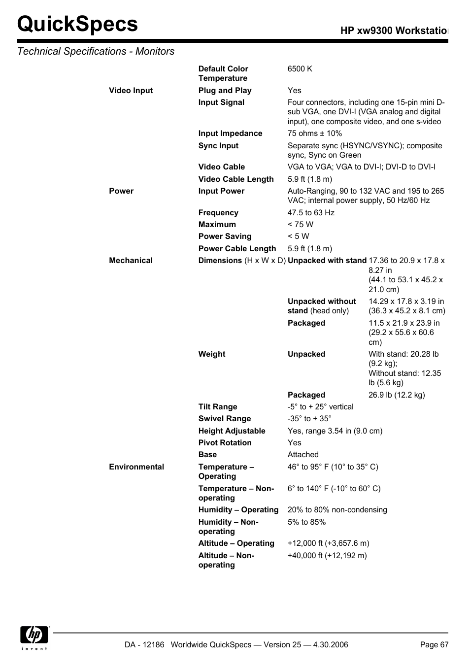 Quickspecs | HP XW9300 User Manual | Page 67 / 75