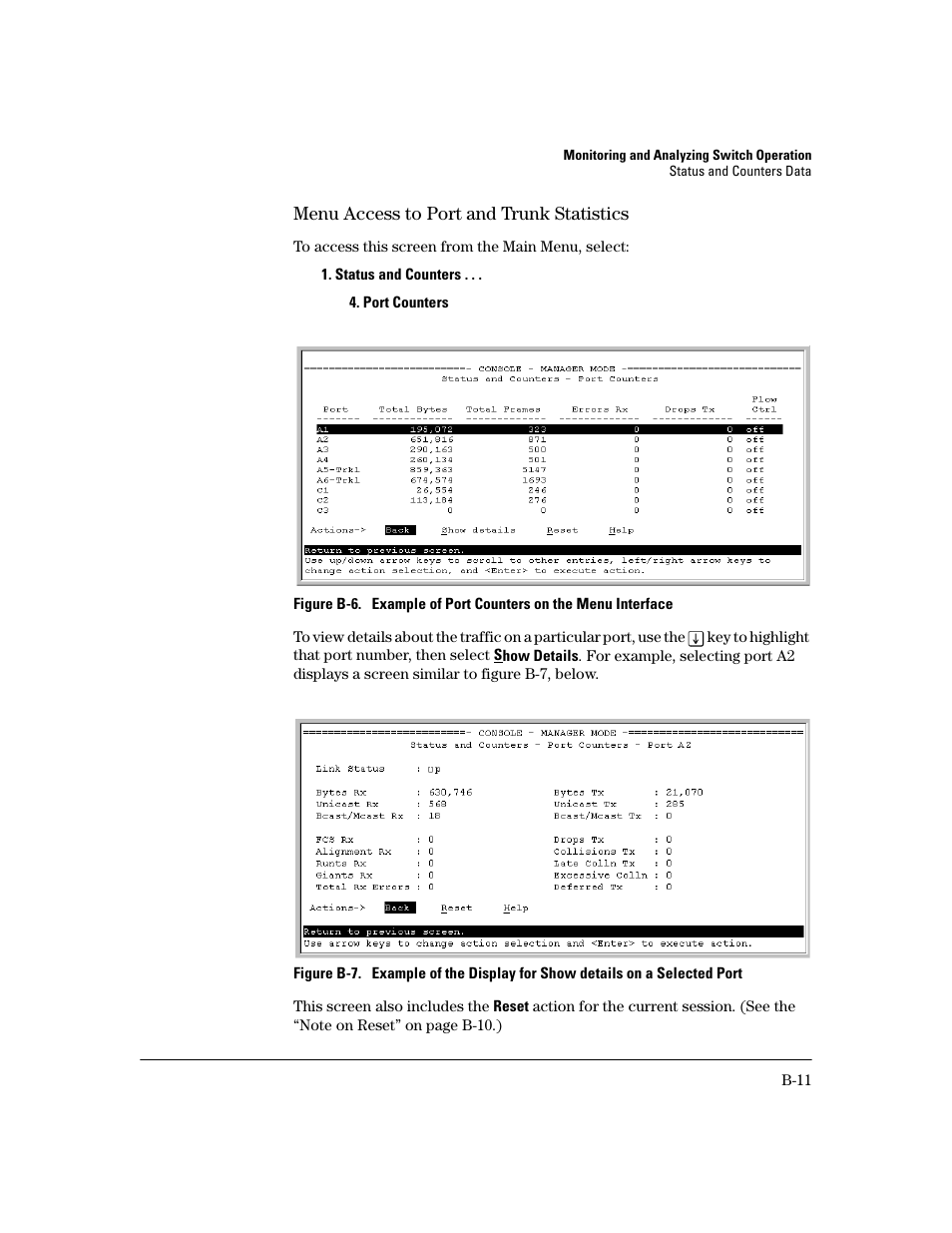 Menu access to port and trunk statistics | HP 2600 User Manual | Page 331 / 418