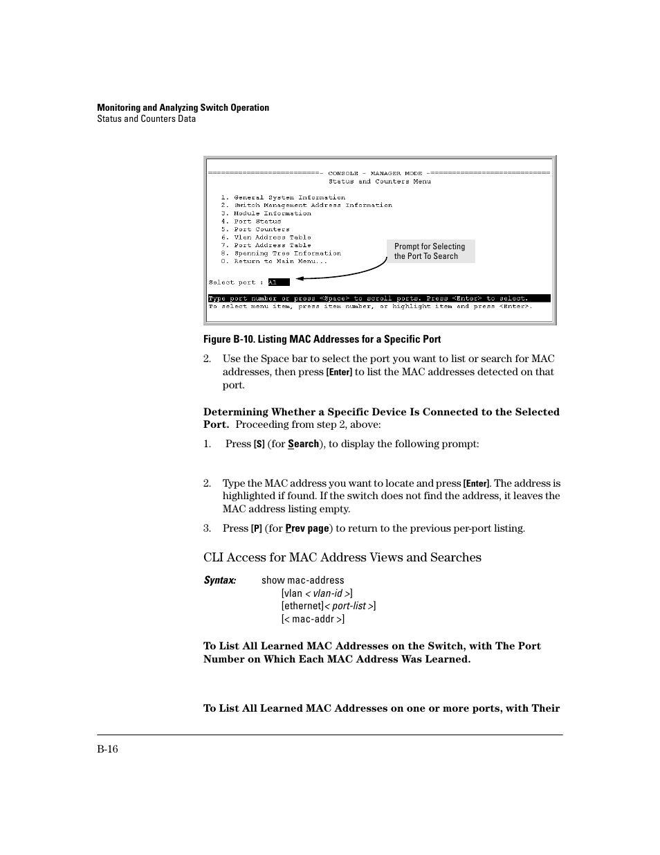Cli access for mac address views and searches | HP 2600 User Manual | Page 336 / 418