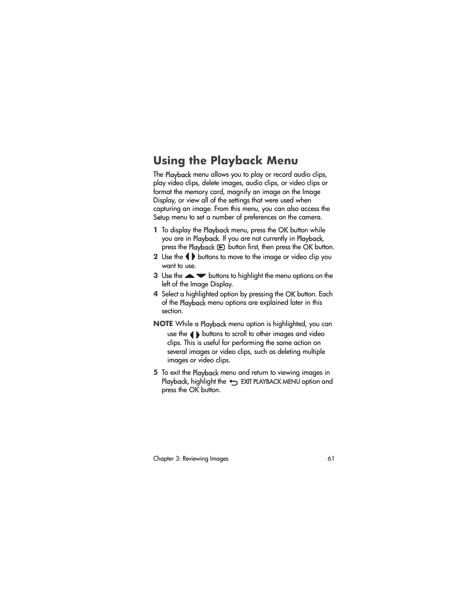 Using the playback menu, Using the playback, Menu | HP PhotoSmart 945 User Manual | Page 61 / 150