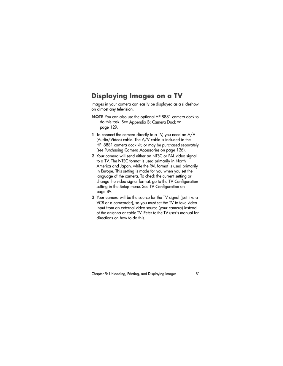 Displaying images on a tv | HP PhotoSmart 945 User Manual | Page 81 / 150