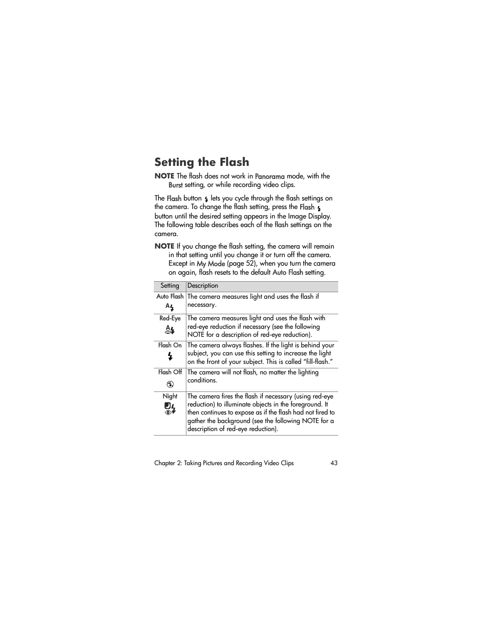 Setting the flash | HP R707 User Manual | Page 43 / 191