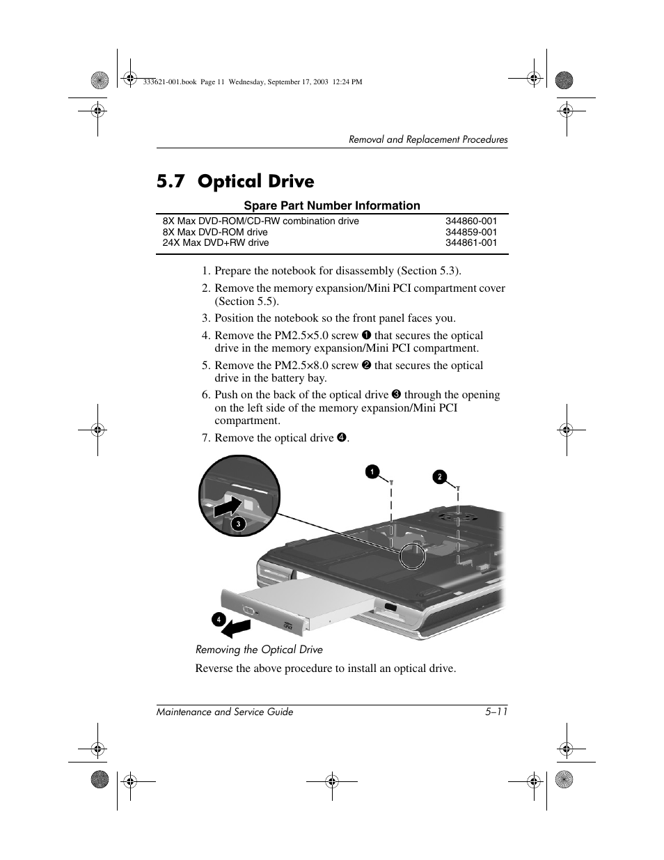 7 optical drive, 7 optical drive –11 | HP PAVILLION ZD7000 User Manual | Page 83 / 155