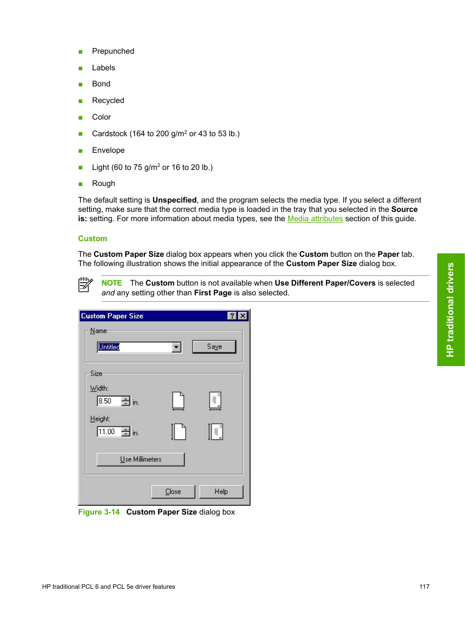 Custom, Hp traditional drivers | HP 2420 User Manual | Page 133 / 334