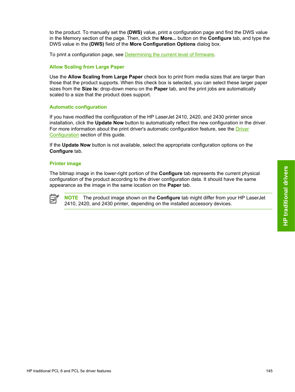 Allow scaling from large paper, Automatic configuration, Printer image | Automatic configuration printer image | HP 2420 User Manual | Page 161 / 334