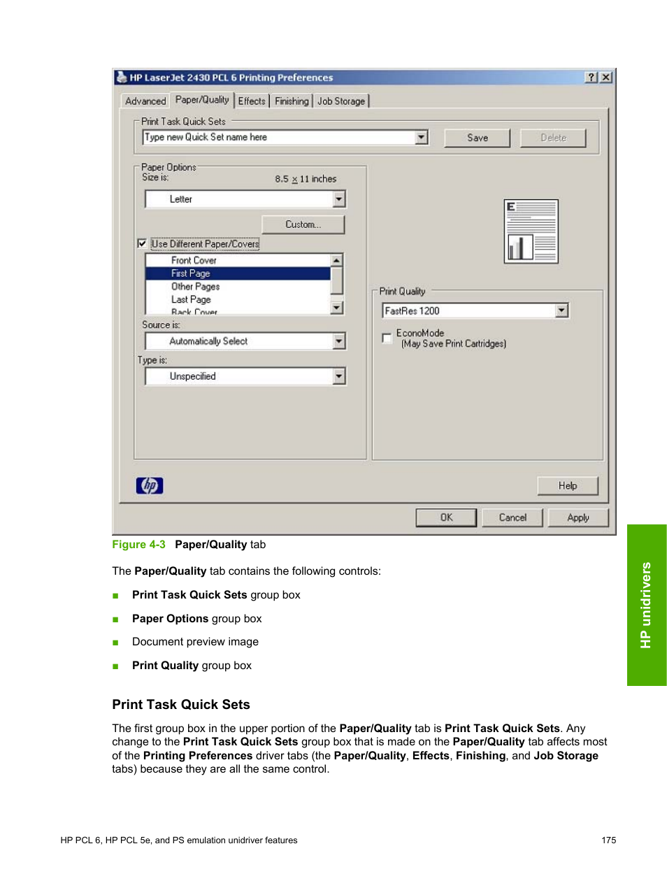 Print task quick sets | HP 2420 User Manual | Page 191 / 334