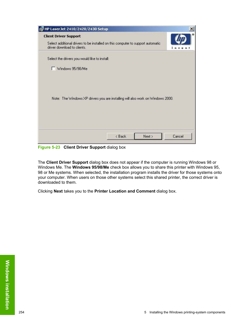 Windows installation | HP 2420 User Manual | Page 270 / 334