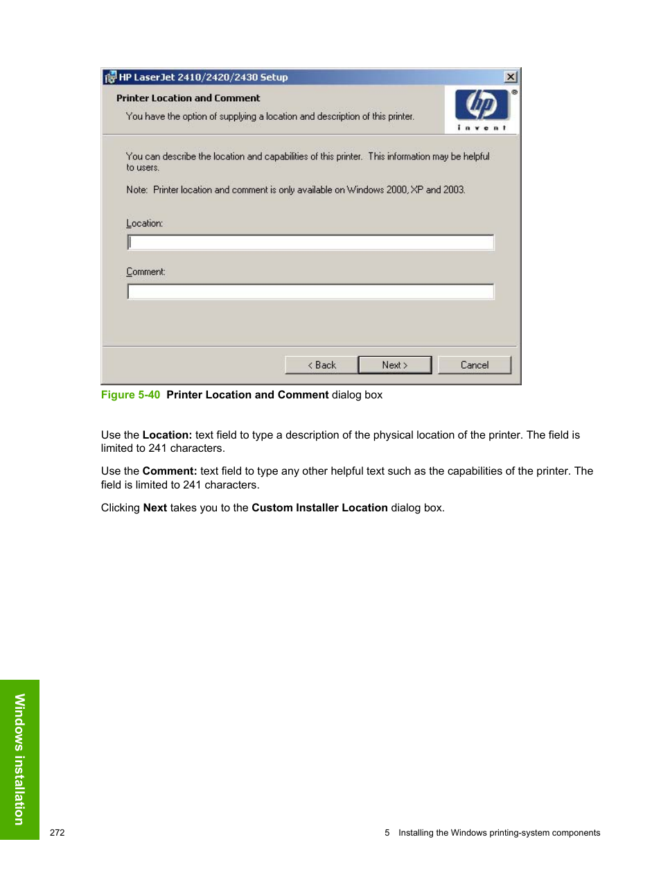 Windows installation | HP 2420 User Manual | Page 288 / 334