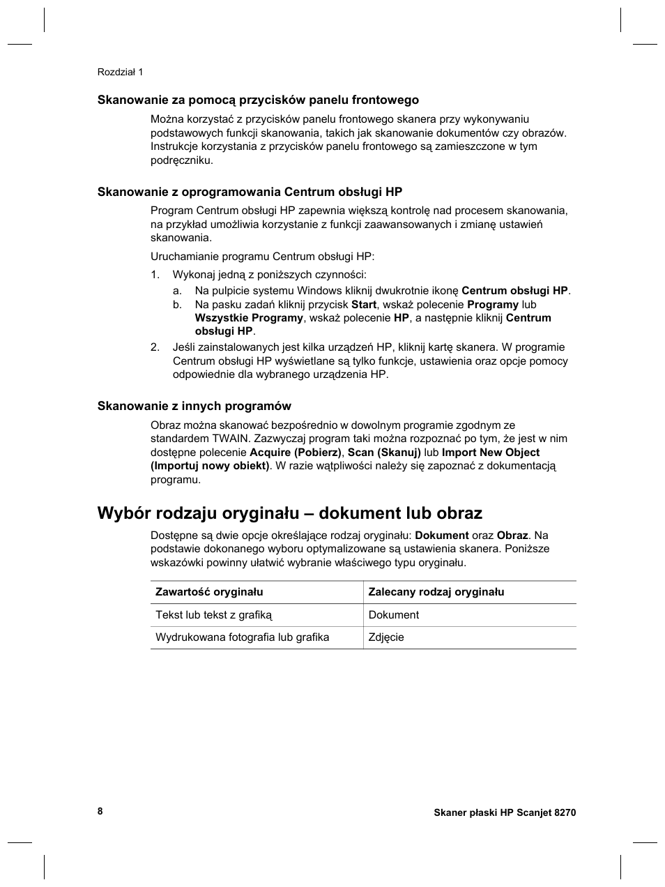 Wybór rodzaju oryginału – dokument lub obraz | HP Scanjet 8270 User Manual | Page 138 / 332