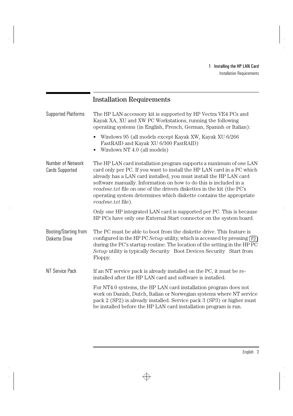 Installation requirements | HP 10BT NightDIRECTOR/100 User Manual | Page 11 / 121