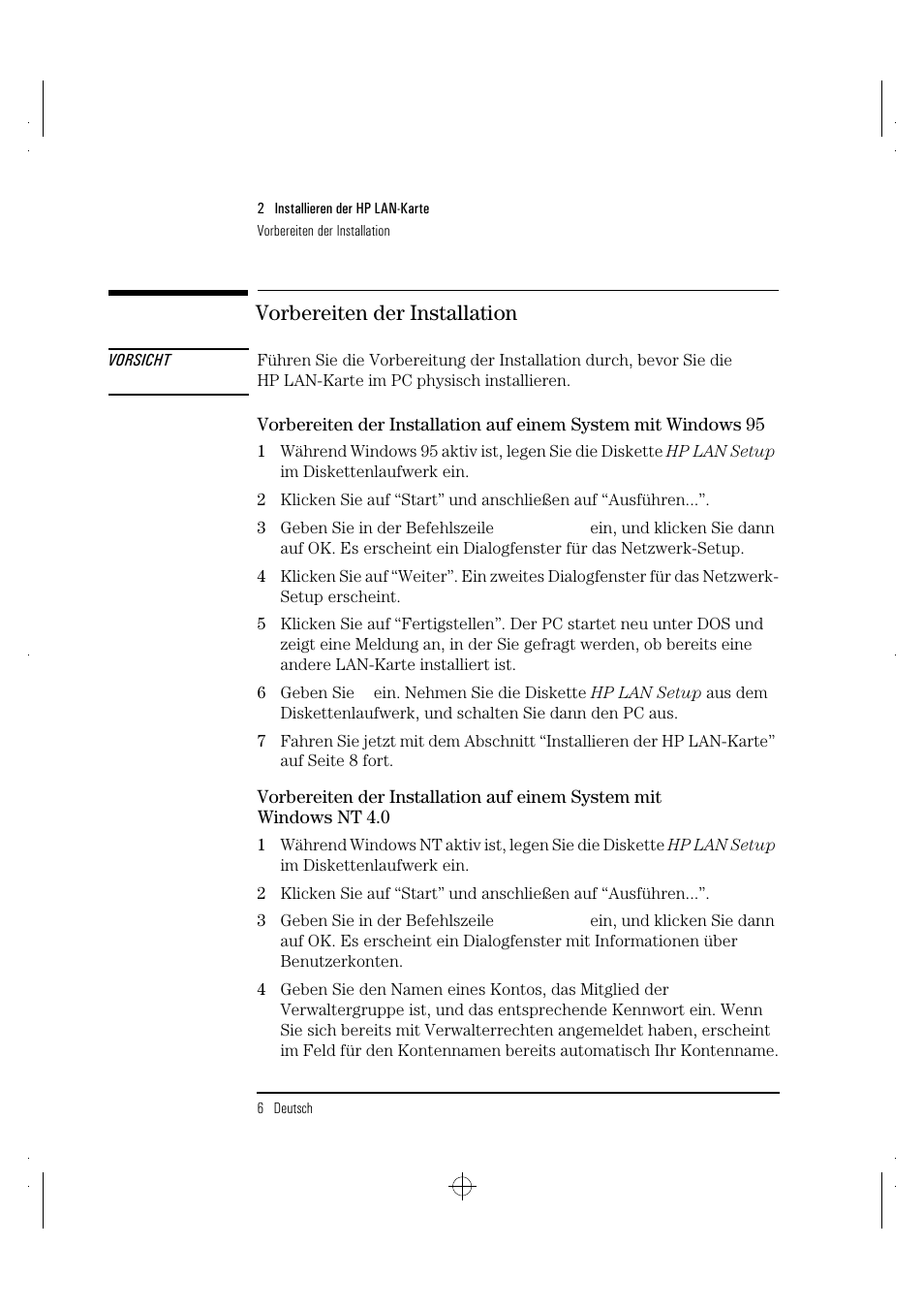 Vorbereiten der installation | HP 10BT NightDIRECTOR/100 User Manual | Page 36 / 121