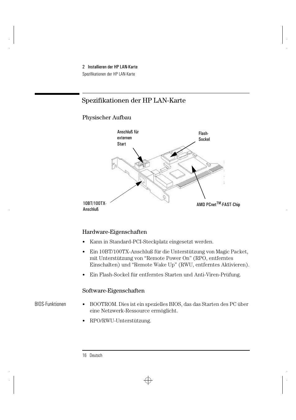 Spezifikationen der hp lan-karte | HP 10BT NightDIRECTOR/100 User Manual | Page 46 / 121