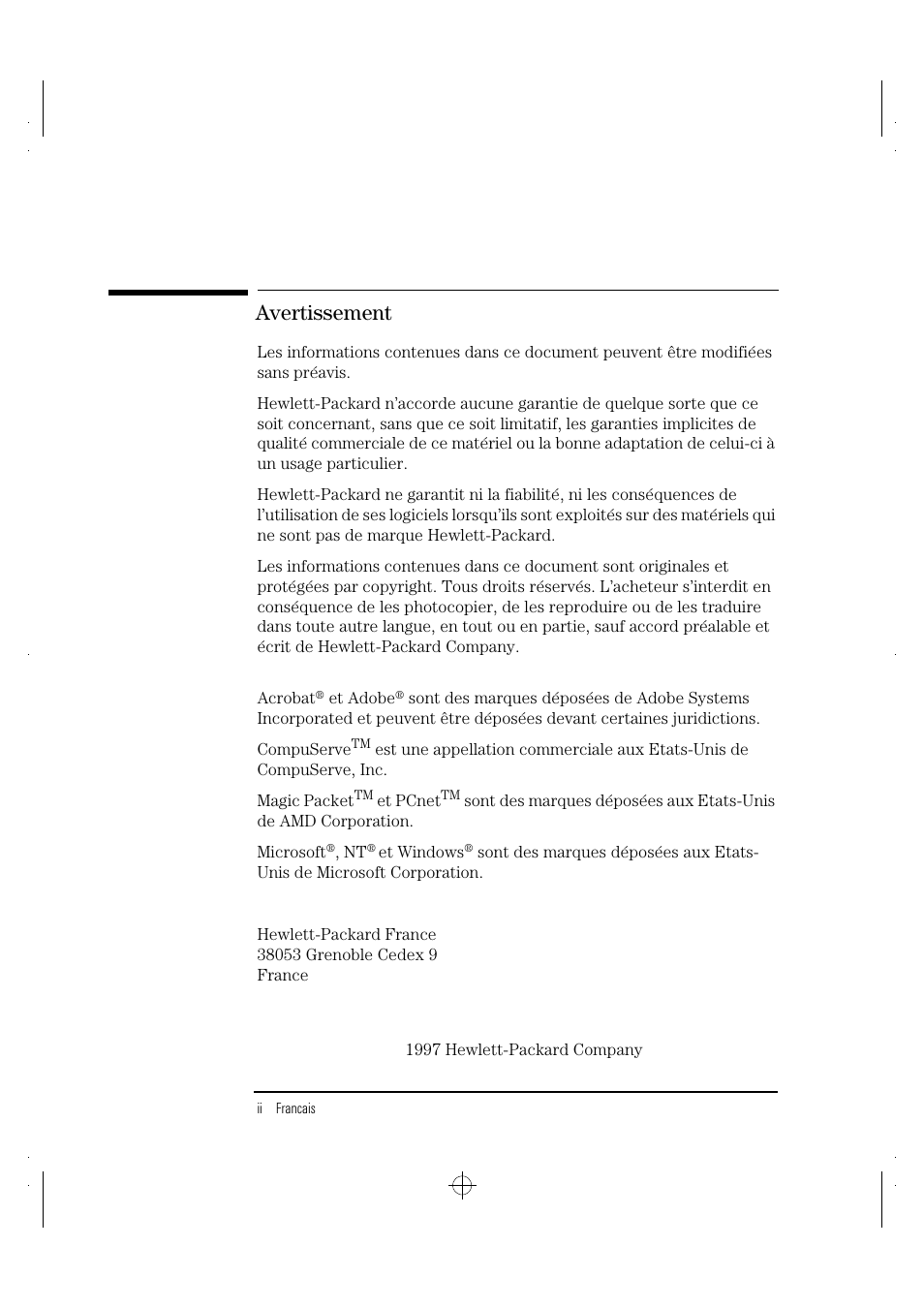 Avertissement | HP 10BT NightDIRECTOR/100 User Manual | Page 52 / 121