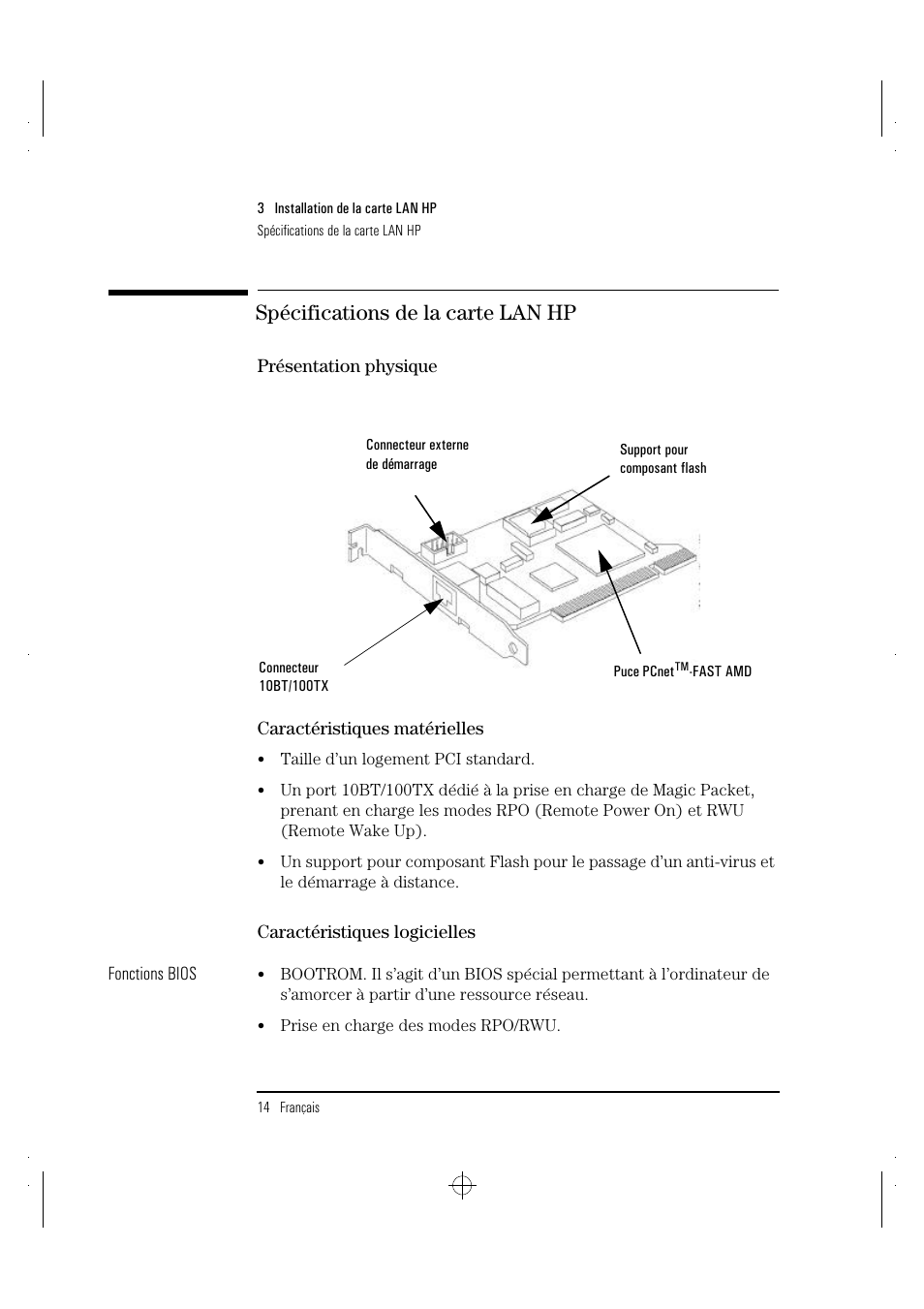 Spécifications de la carte lan hp | HP 10BT NightDIRECTOR/100 User Manual | Page 68 / 121