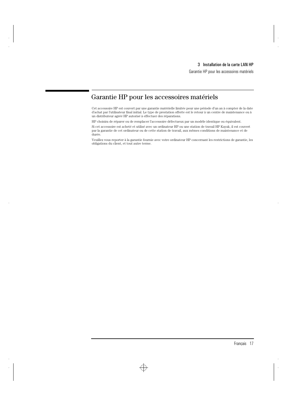 Garantie hp pour les accessoires matériels | HP 10BT NightDIRECTOR/100 User Manual | Page 71 / 121
