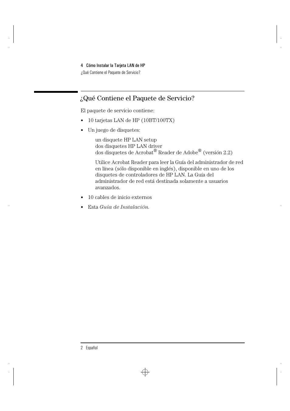 Qué contiene el paquete de servicio | HP 10BT NightDIRECTOR/100 User Manual | Page 78 / 121