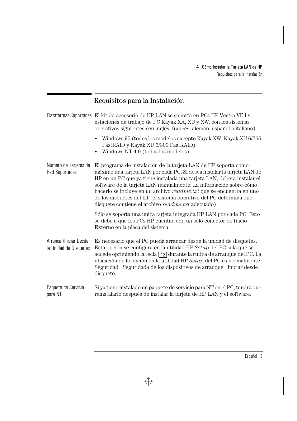 Requisitos para la instalación | HP 10BT NightDIRECTOR/100 User Manual | Page 79 / 121