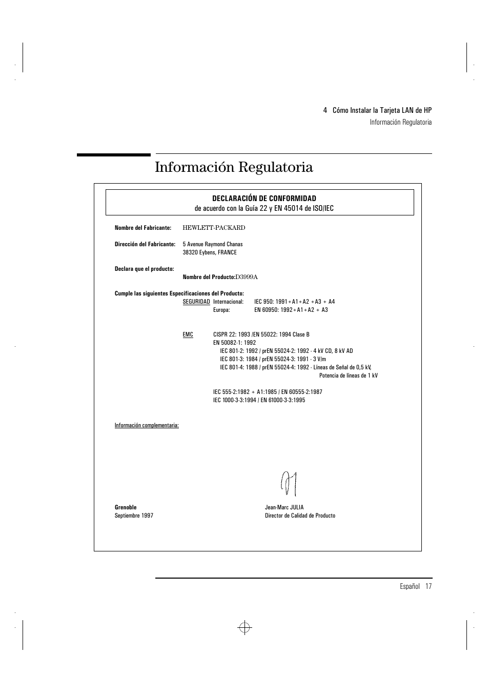 Información regulatoria | HP 10BT NightDIRECTOR/100 User Manual | Page 93 / 121