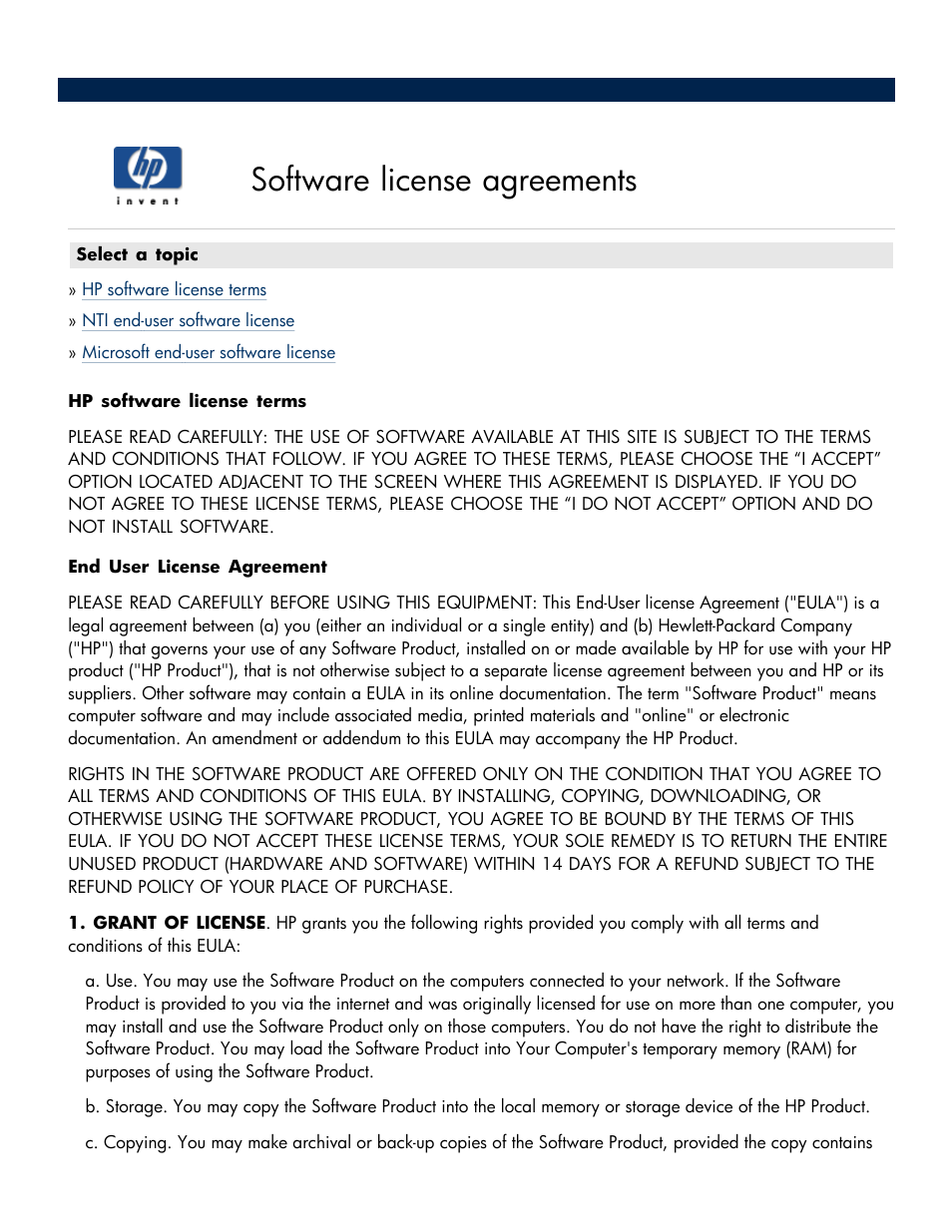 Software license agreements | HP Media Vault User Manual | Page 129 / 142