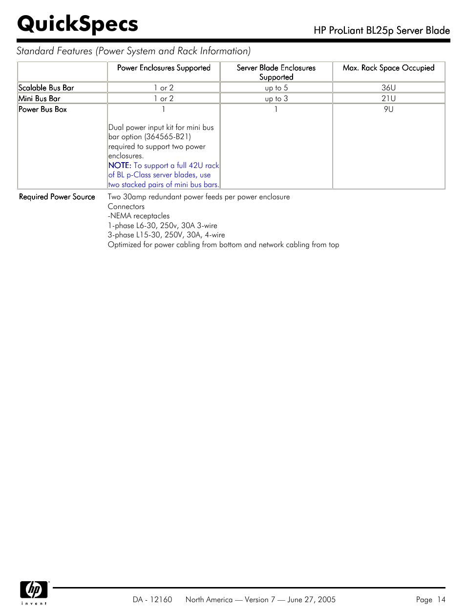 Quickspecs, Hp proliant bl25p server blade | HP 275 User Manual | Page 14 / 45