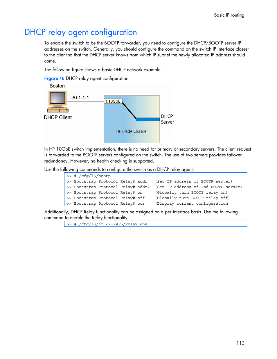 Dhcp relay agent configuration | HP 445946-001 User Manual | Page 113 / 198