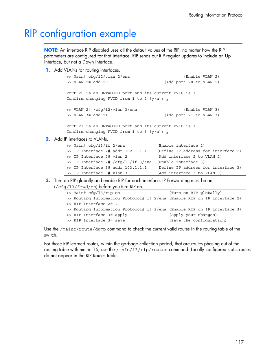 Rip configuration example | HP 445946-001 User Manual | Page 117 / 198