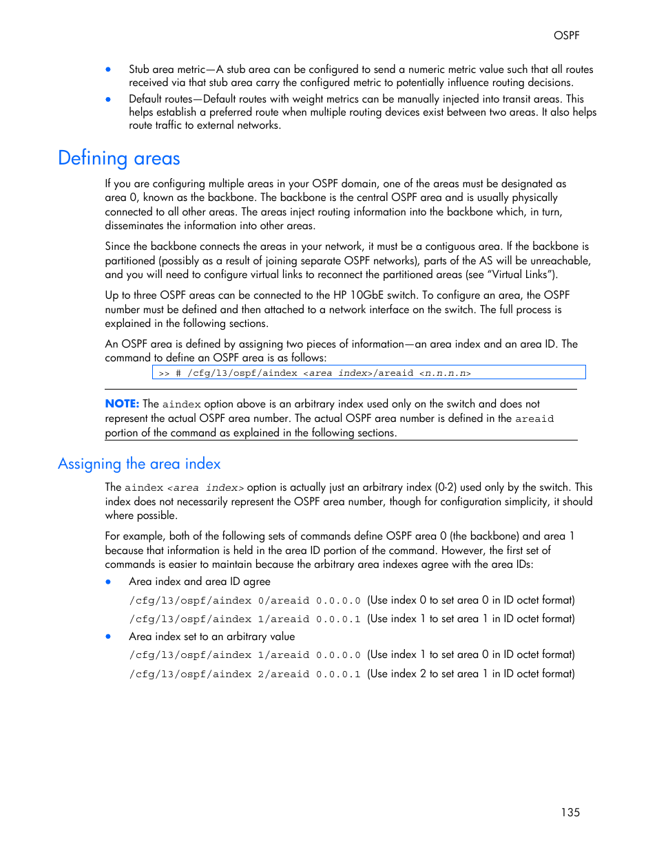 Defining areas, Assigning the area index | HP 445946-001 User Manual | Page 135 / 198