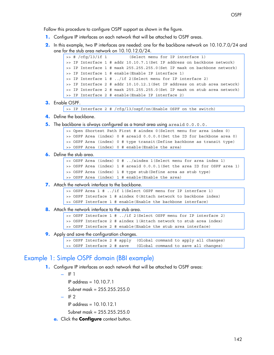 Example 1: simple ospf domain (bbi example) | HP 445946-001 User Manual | Page 142 / 198