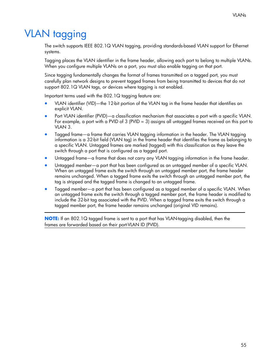 Vlan tagging | HP 445946-001 User Manual | Page 55 / 198