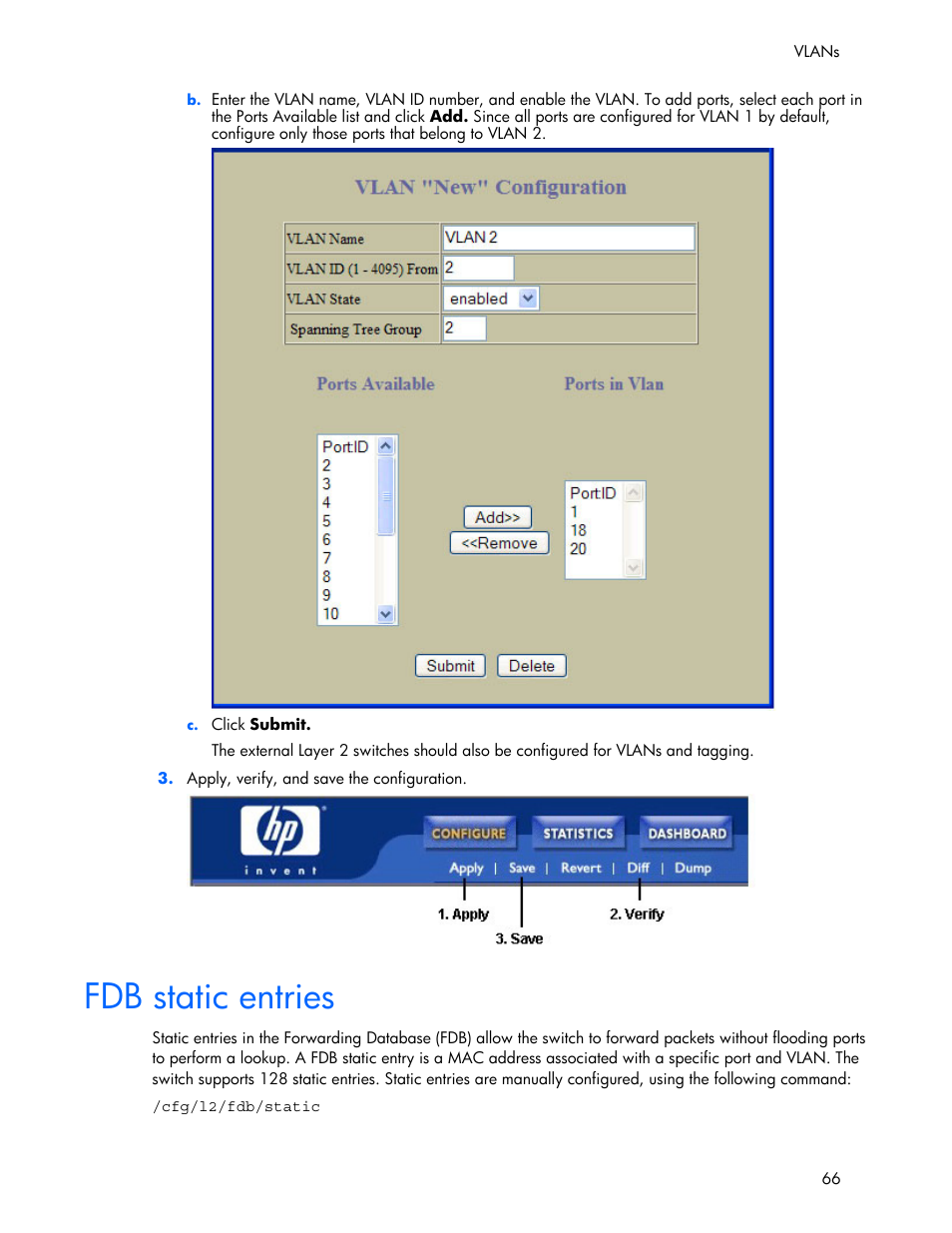 Fdb static entries | HP 445946-001 User Manual | Page 66 / 198
