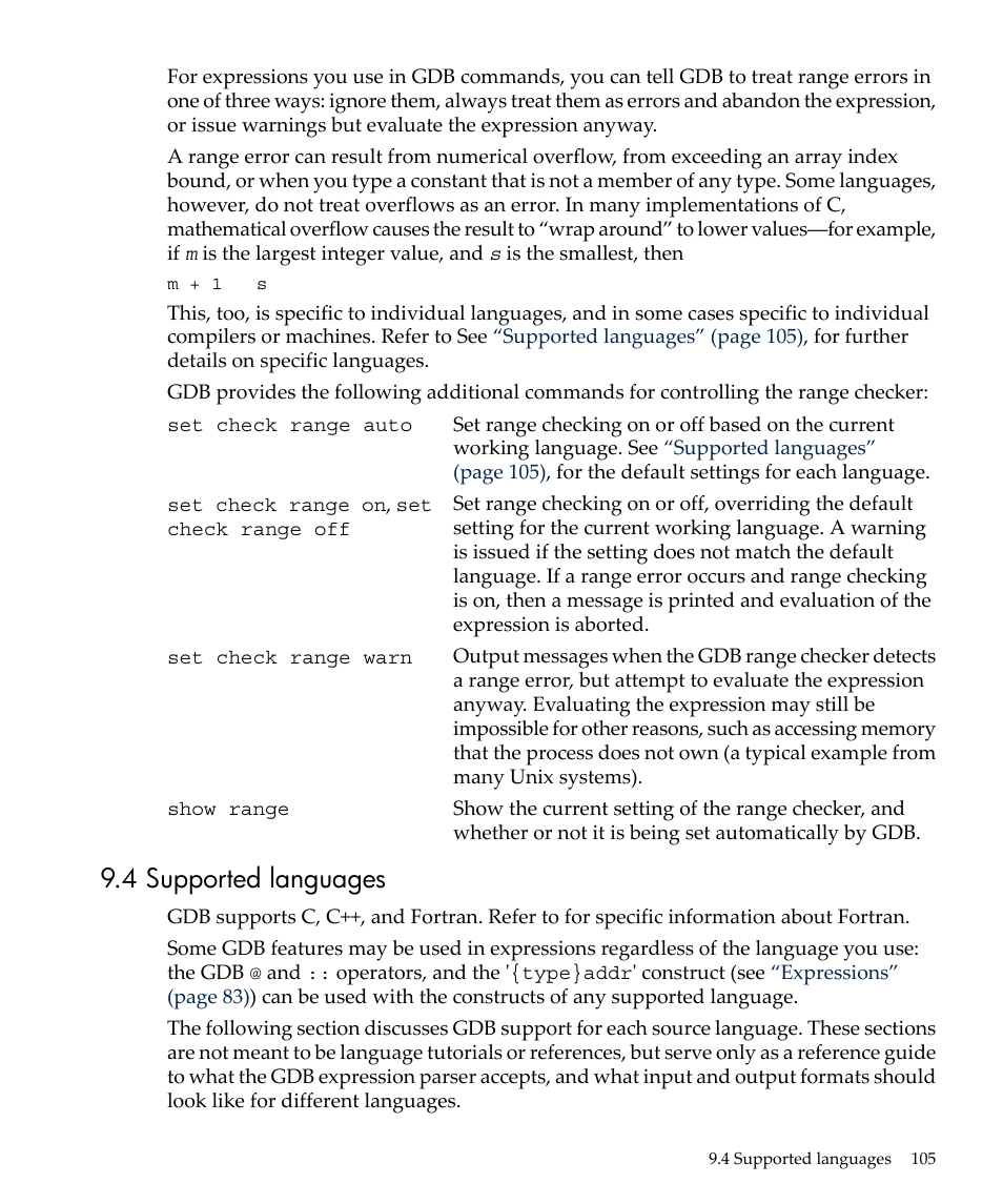 4 supported languages | HP gnu source-level debugger 5992-4701 User Manual | Page 105 / 369