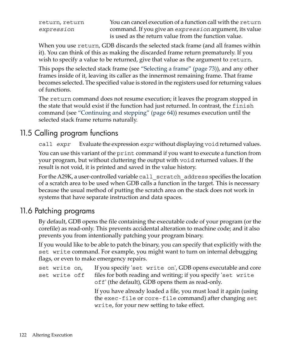 5 calling program functions, 6 patching programs, 5 calling program functions 11.6 patching programs | Patching programs | HP gnu source-level debugger 5992-4701 User Manual | Page 122 / 369