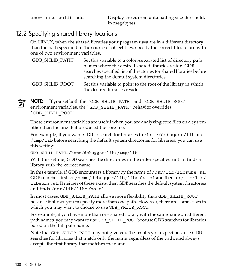 2 specifying shared library locations | HP gnu source-level debugger 5992-4701 User Manual | Page 130 / 369