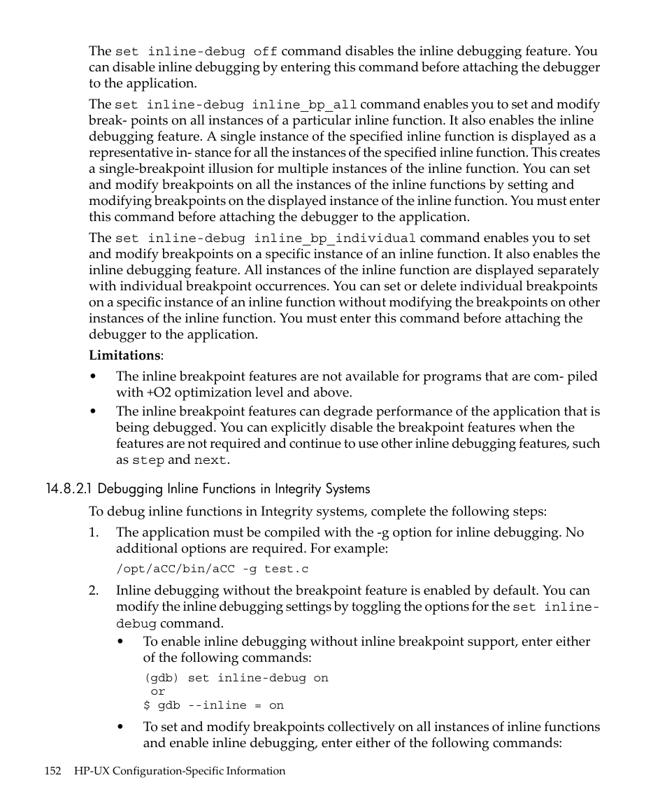 1 debugging inline functions in integrity systems | HP gnu source-level debugger 5992-4701 User Manual | Page 152 / 369