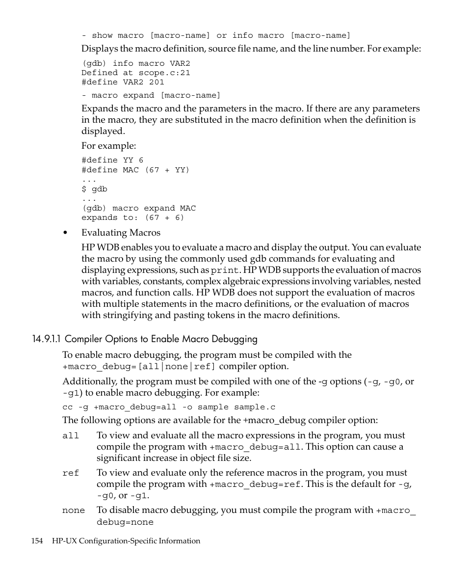 1 compiler options to enable macro debugging | HP gnu source-level debugger 5992-4701 User Manual | Page 154 / 369